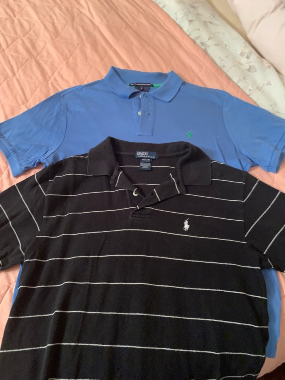 Ralph Lauren Black Striped Polo Shirt and classic blue polo 12/14 boys.